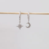 Moon & star hoop earrings zirconia silver