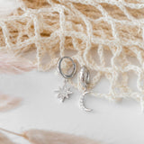Moon & Star Hoop Earrings Classic Silver