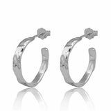 Hammered Hoop Earrings Medium Silver