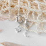 Moon & Star Hoop Earrings Classic Silver
