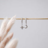 Moon & star hoop earrings zirconia silver