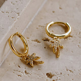 Boucles d'Oreilles Créoles Palmier Zircon Doré