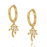 Boucles d'Oreilles Créoles Palmier Zircon Doré