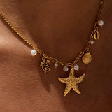 Coral Charm Necklace Gold