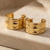 Hammered Hoop Earrings Medium Gold