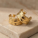 Hammered Hoop Earrings Medium Gold