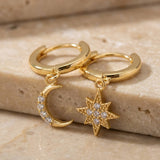 Boucles d'oreilles créoles lune et étoile classiques en or