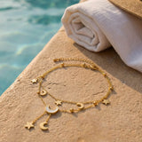 Moon & Star Anklet Gold