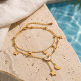 Moon & Star Anklet Gold