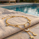Moon & Star Anklet Gold