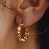 Hammered Hoop Earrings Medium Gold