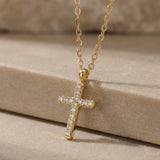 Zirkonia Cross Necklace Gold