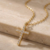 Zirkonia Cross Necklace Gold