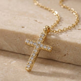 Zirkonia Cross Necklace Gold