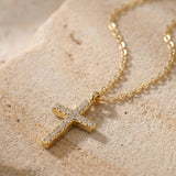Zirkonia Cross Necklace Gold