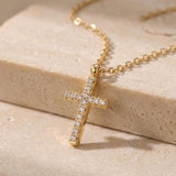 Zirkonia Cross Necklace Gold