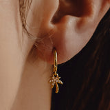 Zirconia Palm Hoop Earrings Gold