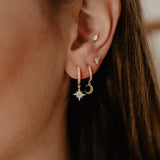 Moon &amp; Star Hoop Earrings "Zirconia" Silver