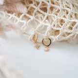 Boucles d'Oreilles Créoles Lune &amp; Étoile "Zircone" Or