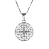 Compass Coin Necklace Silver