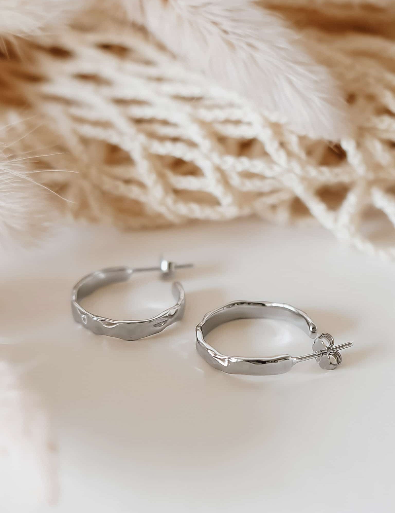 Boucles d'Oreilles Créoles Martelée Argent Moyen