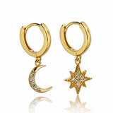 Boucles d'Oreilles Créoles Lune &amp; Étoile "Classic" Or