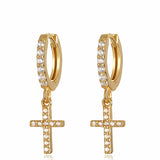 Boucles d'Oreilles Croix Zircon Or