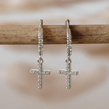 Zirconia Cross Hoops Silver