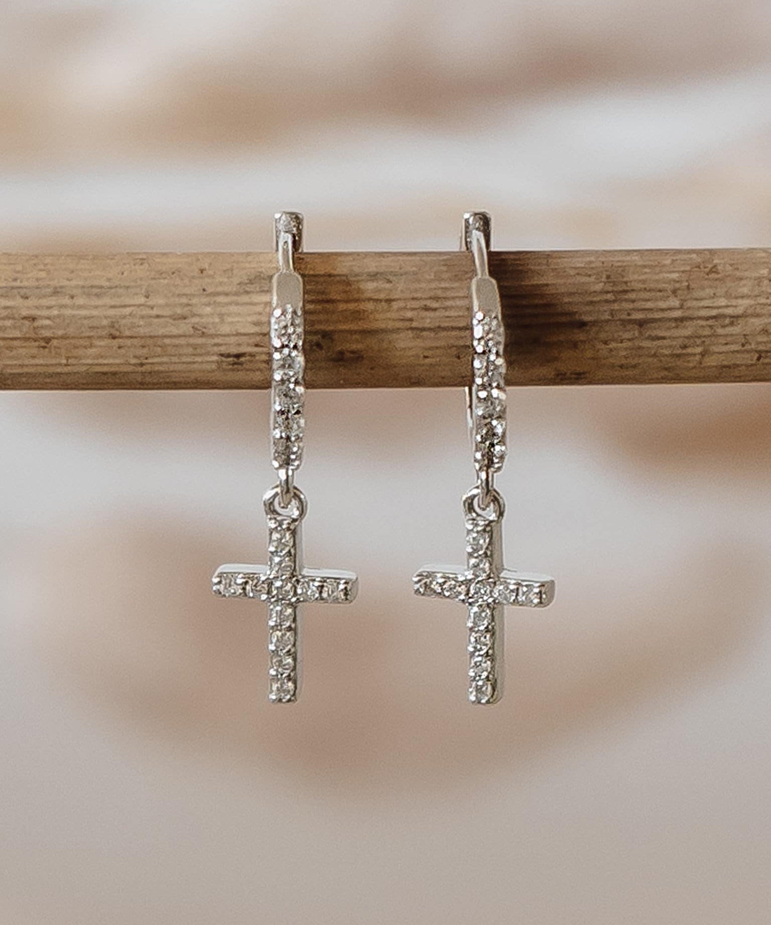 Zirconia Cross Hoops Silver