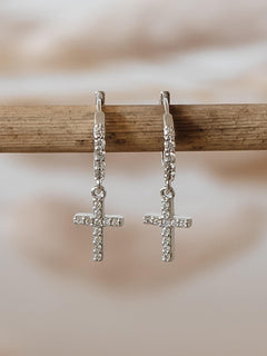Zirkonia Cross Creolen Silber
